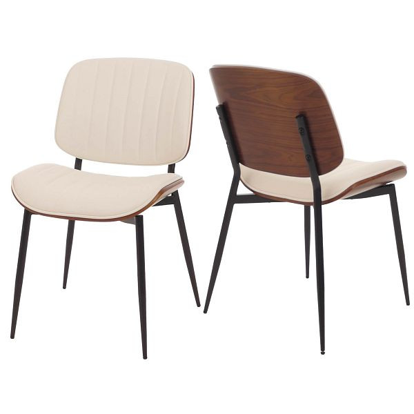 Mendler 2er-Set Esszimmerstuhl HWC-O44, Küchenstuhl Stuhl, Bugholz Kunstleder Öko-Tex FSC®, Walnuss-Optik, weiß, 118201