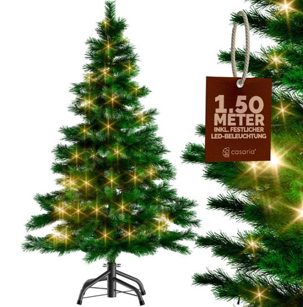 DEUBA Künstlicher Weihnachtsbaum, 150 cm Höhe, mit Fuß und 100 LED Lichterkette, 107722