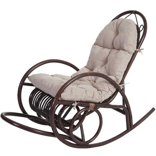 Mendler Schaukelstuhl HWC-C40, Schwingsessel Rattansessel, braun, Auflage creme, 48221