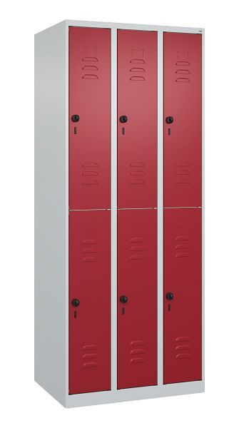 C+P Doppelstöckiger Spind Classic PLUS, 3 Abteile, 1850x750x500mm, 7035/3003, Drehriegel, 080300-39 S10001