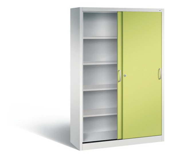 C+P Schiebetürenschrank Acurado, H1950xB1200xT400mm, Farbe: Lichtgrau / Viridingrün, Bügelgriff, 5 OH, 2040-00 S10213