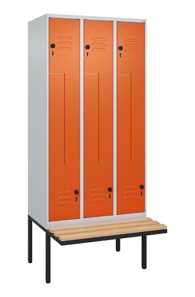 C+P Z-Spind Classic PLUS, Bank, 6 Abteile, 2120x900x815mm, 7035/2004, Drehriegel, Buche-Sitzleisten, 0800437-306 S10060