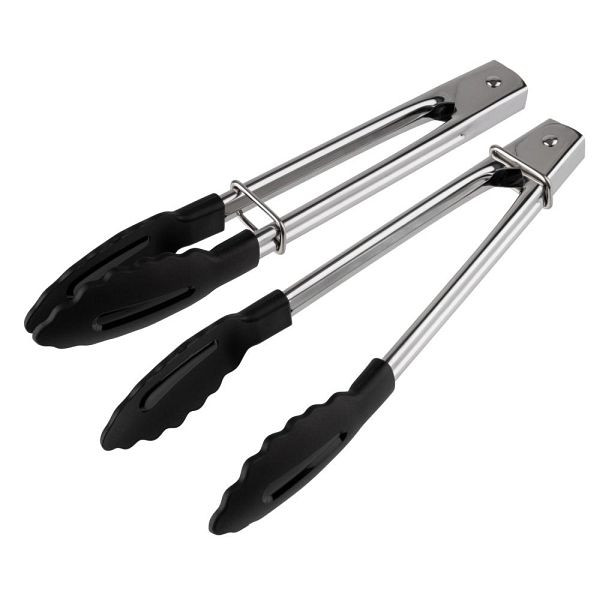 APS Universalzangen 2er Set, Edelstahl, Greifer aus Polyamid, Länge: 18 cm, inklusive Halterung, 75870