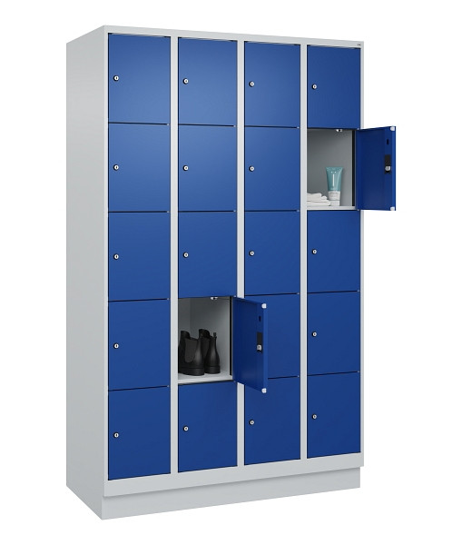C+P Schließfachschrank Evolo PLUS, mit Sockel, 20 Fächer, 1950x1200x500mm, 7035/5010 Enzianblau, 049020-405 S10006