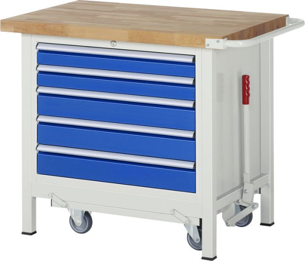 RAU Absenkbare Werkbank 8000 - Modell 8271, B1000 x T700 x H880 mm, Unterbau-Container, 5x Schubladen: 2xH90, 3xH120 mm, 05-8271A2-107B4F.11