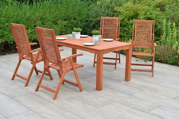 Merxx Cordoba Set 5-teilig, 4 Cordoba Klappsessel, Rückenlehne 5-fach verstellbar, 1 Tisch 170 x 90 cm, FSC Eukalyptusholz, 51152-011