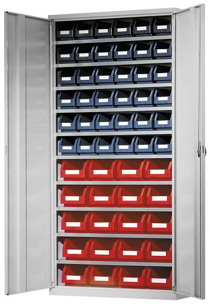 Kappes Ordnungsschrank mit Türen Modell 43, 1950 x 950 x 400 mm RAL 7035, Inklusiv Lagersichtkasten 20 x Größe 4, 36 x Größe 5, 1004.04.1013