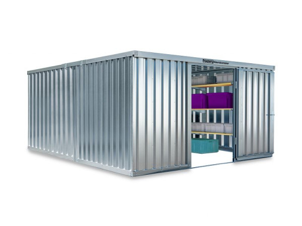 FLADAFI Materialcontainer-Kombination MC 1440, verzinkt, zerlegt, ohne Boden, 4.050 x 4.340 x 2.115 mm, Einflügeltür auf der 4 m Seite, F14430101