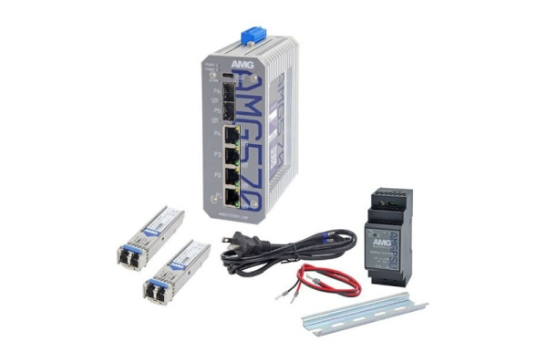 AMG Systems Industrieller 6 Port Managed Switch Kit, 4 x 10/100/1000BT RJ45, 2 x 100/1000/2,5GFX SFP Slots, 2 x 1Gb Singlemode SFP Module, AMG570-4G-2S-KS1