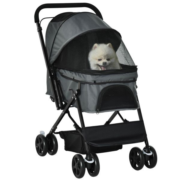 PawHut Hundebuggy Hundewagen für kleine Hunde Katzen Pet Stroller Oxford Grau, D00-126GY