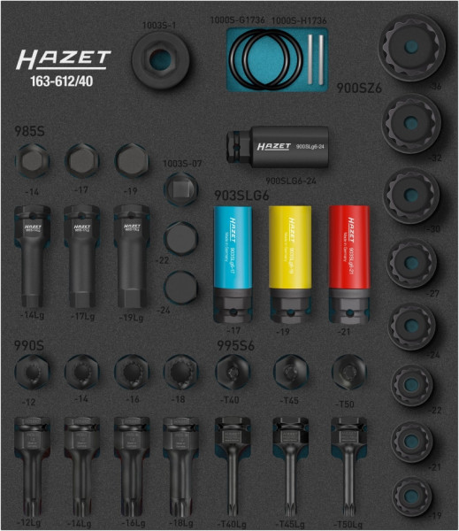 Hazet Schlag-, Maschinenschrauber Steckschlüssel Satz, 40-teilig, 17 – 36, M12 – M18, T40 – T50, 163-612/40