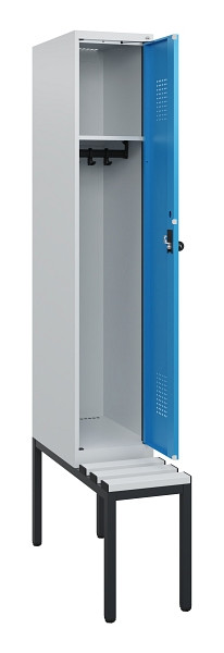 C+P Spind Evolo PLUS, 1 Abteil, 1950x300x815mm, 7035/5012, Drehriegel, Sitzfläche Kunststoff, Sitzbank, 0490505-10 S10061