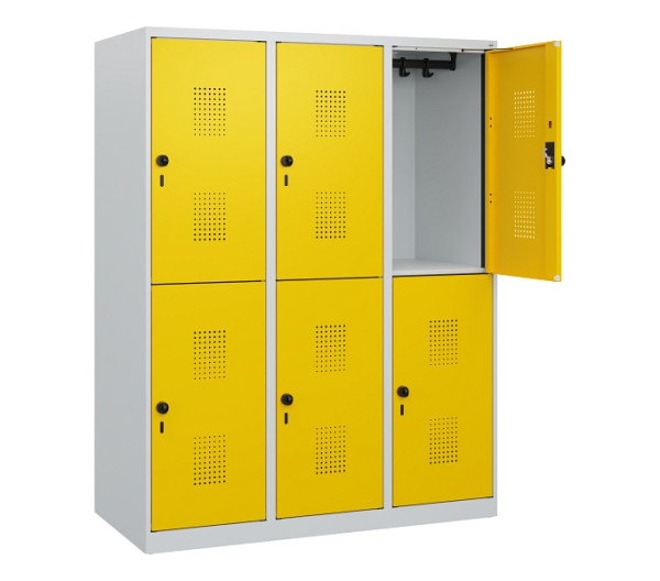 C+P Doppelstöckiger Spind Evolo PLUS, 6 Fächer, 1530x1200x500mm, 7035/1023, Drehriegel, 0493005-32 S10001