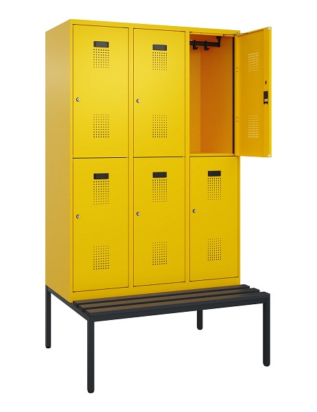 C+P Doppelstock-Spind Evolo PLUS, Bank, 6 Fächer, 2120x1200x815mm, 1023/1023, Zylinderschloss, Sitzfläche Kunststoff, Sitzbank, 0493507-32 S10136
