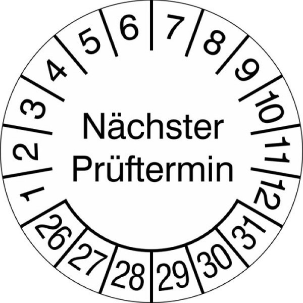 Stein HGS Prüfplaketten ohne Jahresfarbe (6 Jahre), Nächster Prüftermin, Ø 30 mm, 2026-2031, 31.3687-26