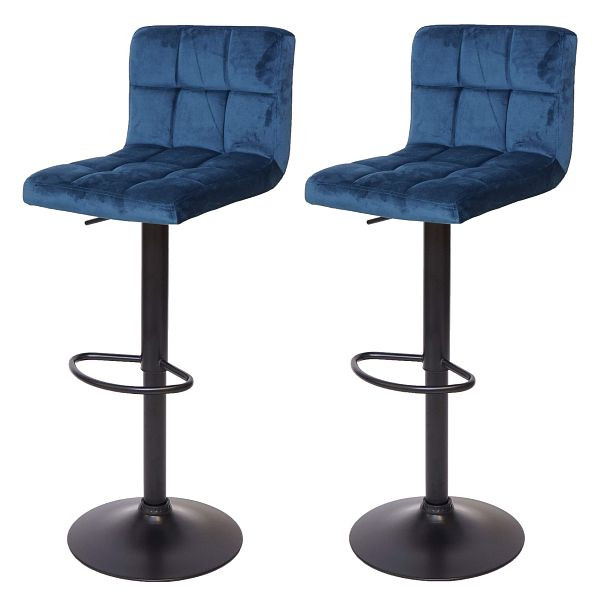 Mendler 2er-Set Barhocker HWC-G87, Tresenhocker Barstuhl, höhenverstellbar, Samt petrol, Fuß schwarz, 72240