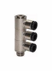 Riegler L-Mehrfachverteiler mit Innensechskant, 3-fach, drehbar, Außengewinde zylindrisch mit O-Ring (NBR), 108807