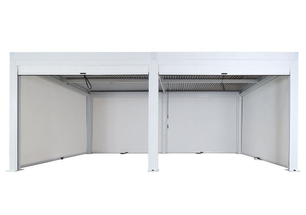 Mendler Pergola HWC-L46 mit 6x Seitenwand, Gartenpavillon Lamellen-Pavillon Rollo, 11cm-Alu-Gestell, sturmfest 3x6m, weiß, 103927
