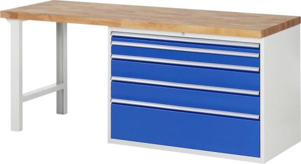 RAU Werkbank Serie 7000 - Baukasten-Bauweise, Unterbau-Container (5x XXL-Schublade), 2000x840x700 mm, 03-7711A1-207B4S.11