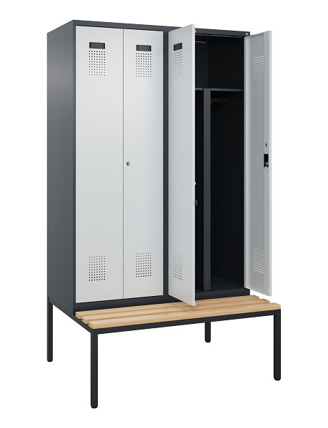 C+P PSA Doppel-Spind Evolo PLUS, Bank, 4 Abteile, 2120x1200x815mm, 7016/7035, Zylinderschloss, Sitzfläche Buche-Hartholz, Sitzbank, 0490527-40P S10044