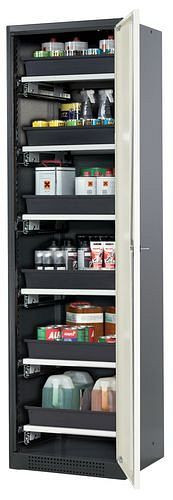 asecos Chemikalienschrank Systema-T CS-56R, Korpus anthrazit, Flügeltüren weiß, 6 Tablarauszüge, 209073