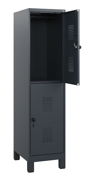 C+P Doppelstöckiger Spind Evolo PLUS, Füße, 2 Fächer, 1630x400x500mm, 7016/7016, Drehriegel, 0493105-12 S10016