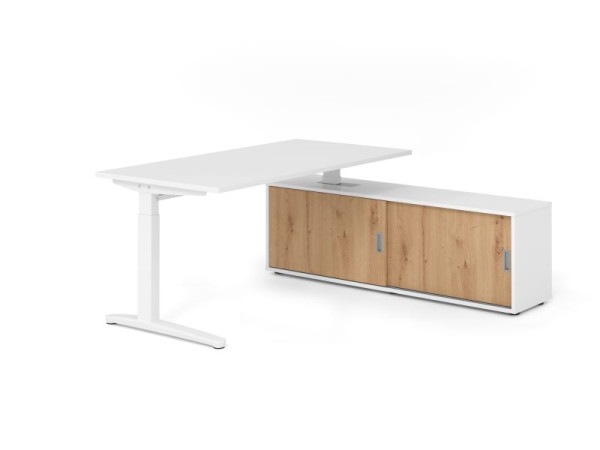 Hammerbacher Schreibtisch XB16, 160x80cm, Platte: Weiß, 25mm dick, C-Fuß Gestell Weiß, höheneinstellbar, Ahorn, SB/W/W/W/R, VXBE16SB/W/W/W/R