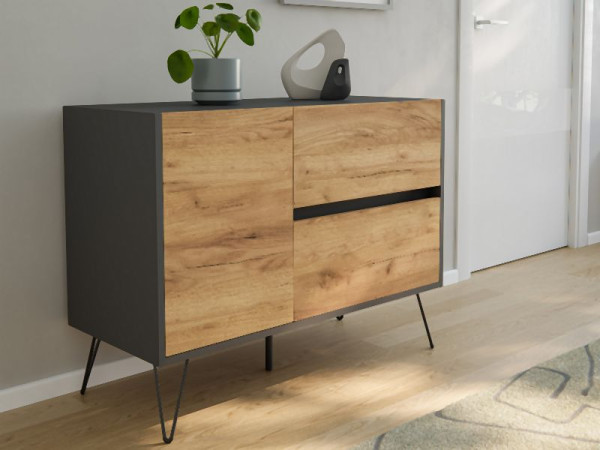 Posseik Sideboard Industrial S 100cm 2 Schubladen 1 Tür Grafit/Eiche Front, PN2081X0000019DE