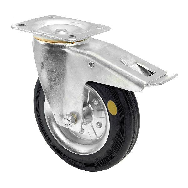 BS Rollen Transportrolle mit Feststeller, Breite 37 mm, Ø125 mm, bis 115 kg, Lauffläche Gummi schwarz, Radkörper, Rollenlager, Platte, LS420.B58.125