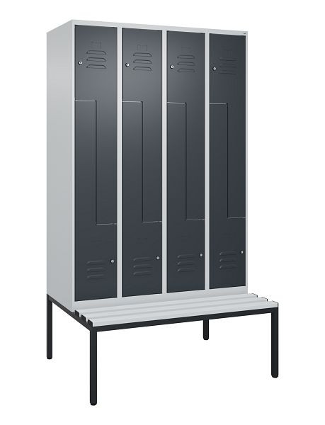 C+P Z-Spind Classic PLUS, mit untergebauter Sitzbank, 8 Abteile, 2120x1200x815mm, 7035/7016, Zylinderschlösser, 0800537-408 S10053
