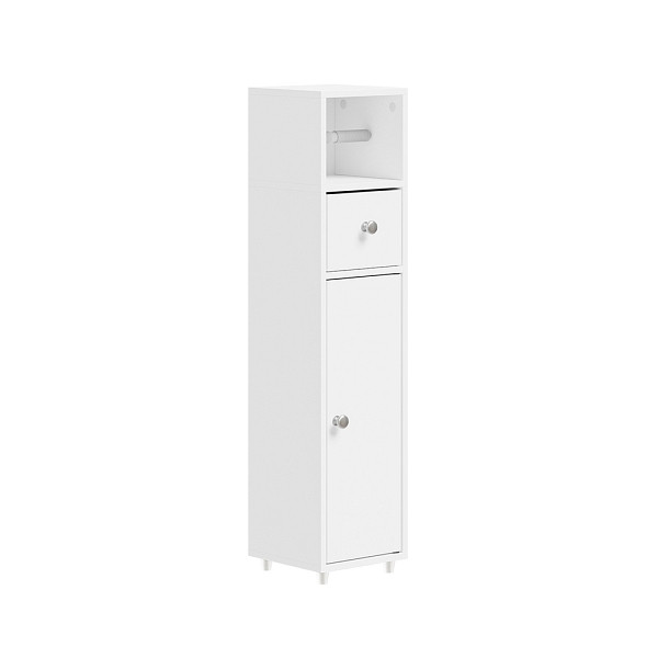 SoBuy Toilettenschrank mit Toilettenpapierhalter in Weiß, Aufbewahrungsschrank mit verstellbaren Fächern, Weiß aus Spanplatte, 20×20×85 cm, BZR219-W