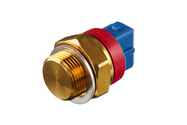 HELLA Temperaturschalter, Kühlerlüfter, 12V, 3-polig, Flachstecker, geschraubt, Doppelausgang/Schließer, Farbmarkierung: rot, 6ZT 007 836-021