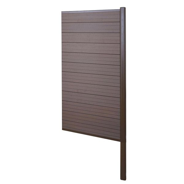 Mendler WPC-Sichtschutz Sarthe, Windschutz Zaun, Alu-Pfosten zum Einbetonieren, Erweiterungselement schmal, 95cm braun, 76244+3x76238+76241+76265