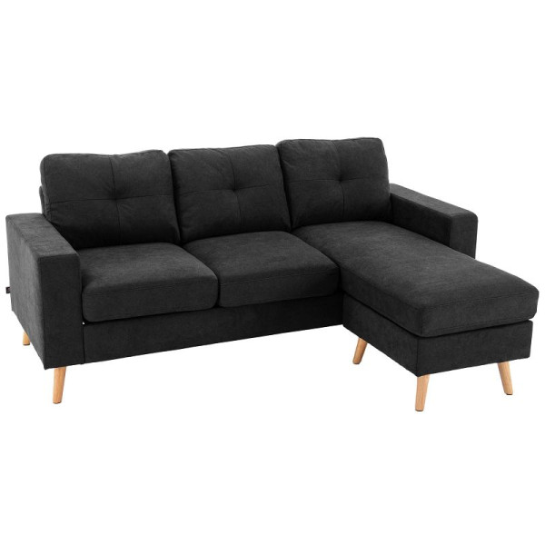 HOMCOM 3-Sitzer-Ecksofa, Leinenoptik, Wendbare Chaiselongue, 193x136x85 cm, 833-850V01BK
