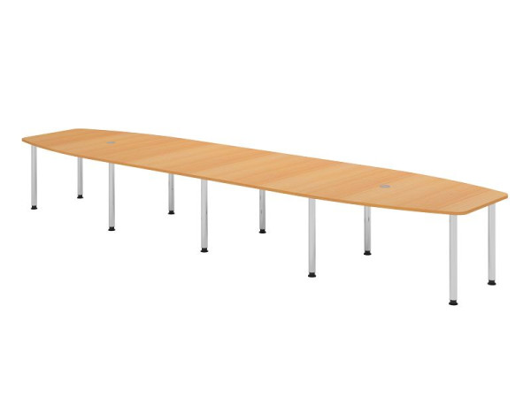 Hammerbacher Konferenztisch KT52C, 520 x 130 cm, Platte: Buche, 25mm dick, Zehn-Fuß-Gestell verchromt, Rundrohr 6 cm, Arbeitshöhe 72-74 cm, VKT52C/6/C