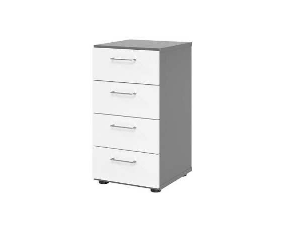 Hammerbacher Schubladenschrank 2OH, 4 Schübe 924S4 BS, Korpus: Graphit / Front: Weiß, 40x41,7x74,8 cm (BxTxH), 4 Schubkästen, Metallgriff BS, V924S4/G/W/BS