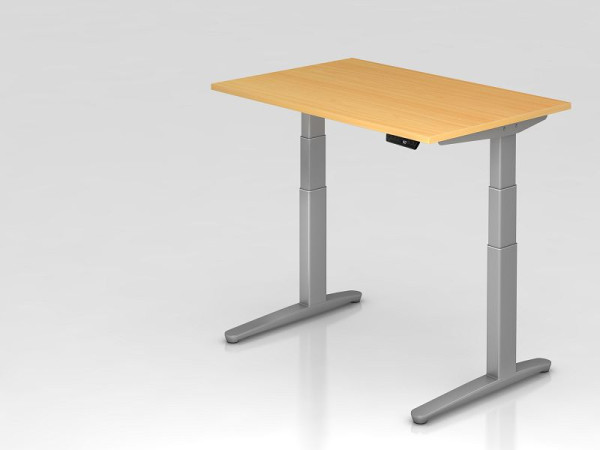 Hammerbacher Sitz-Steh-Schreibtisch elektrisch 120x80cm Buche/Silber, Rechteckform, VXBHM12/6/SS