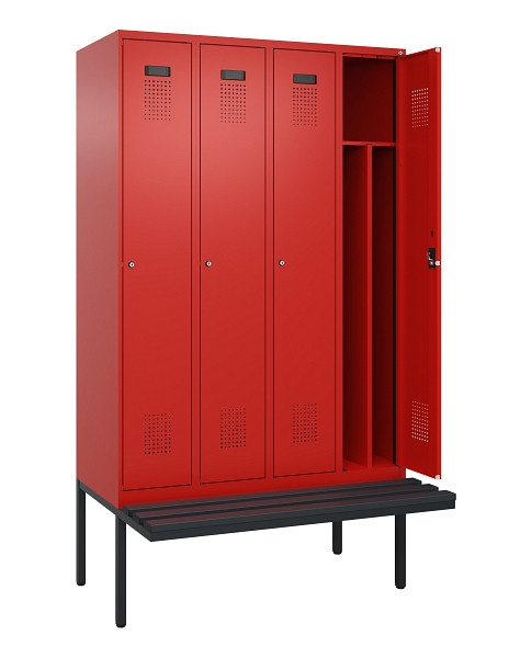 C+P Spind Evolo PLUS, 4 Abteile, 2120x1200x815mm, 3020/3020, Haken 4, Zylinderschloss, Material Sitzfläche Kunststoff, 0490407-40F S10105