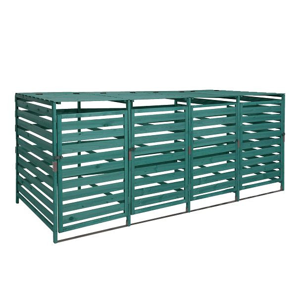 Mendler XL 4er-/8er-Mülltonnenverkleidung HWC-H62, Mülltonnenabdeckung, erweiterbar 110x65x93cm Massiv-Holz, dunkelgrün, 82813+2x82814