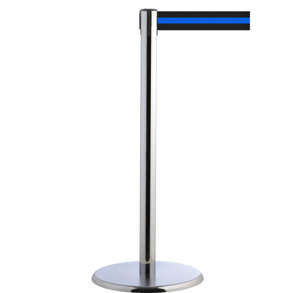 Stein HGS Personenleitsystem -P-Line Future-, Metall/ verchromt, schwarz/blau waagerecht (geblockt), mit Gurtendstück (Standard), 15700-0702