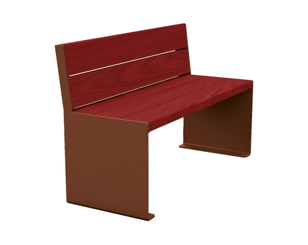 Procity Sitzbank Kube, 1200 mm, Mit Rückenlehne Stahl & Holz Ohne Armlehnen, Mahagoni/Rost Korken Effekt, 306380.S025.ACAJ