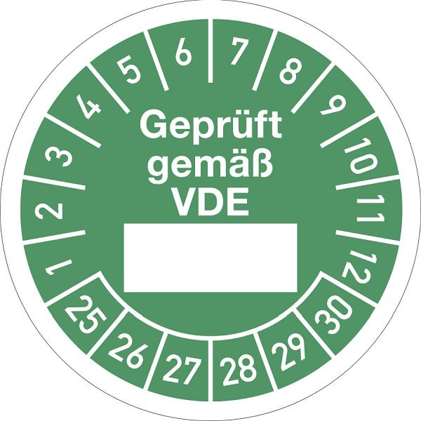 Moedel Prüfplakette Geprüft gemäß...2025 - 2030, Folie, Ø 30 mm, VE: 10 Stück/Bogen, 106436