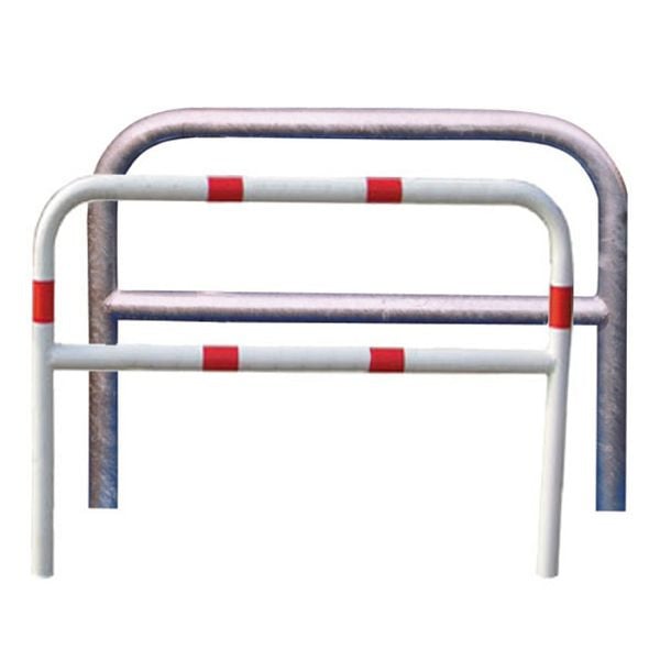 Stein HGS Anlehnbügel/Absperrbügel -Sylt-, 1200mm/800mm/700mm, weiß beschichtet mit rot reflektierenden Leuchtstreifen, mit Querholm, Bügel: Ø 48 mm, 448.21b-wr