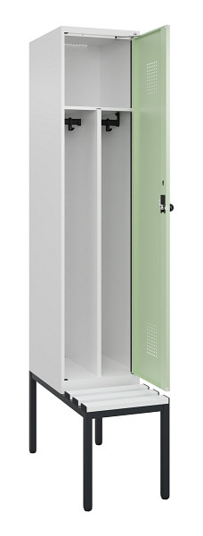 C+P Spind Evolo PLUS, 1 Abteile, 2120x400x815mm, 9016/6019, Haken 4, Drehriegel, Sitzfläche Kunststoff, Sitzbank, Trennwand, 0490507-12F S10073