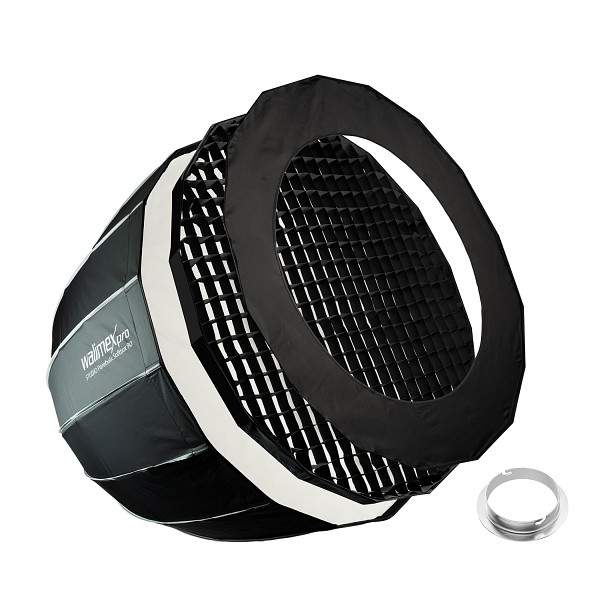 Walimex pro Studio Parabolic Softbox 90cm + Softboxadapter für Elinchrom (Außendurchmesser: 15,2 cm), inkl. Grid, Maske, 1023464