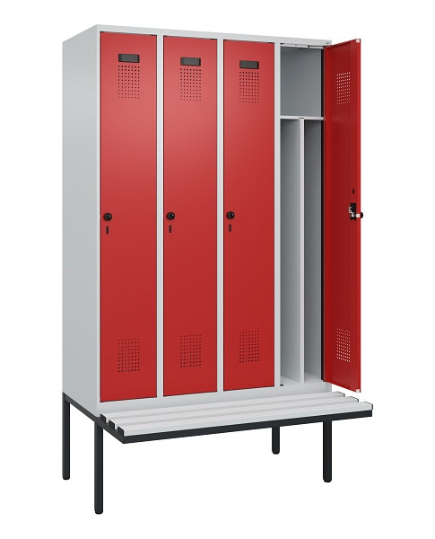 C+P Spind Evolo PLUS, 4 Abteile, 2120x1200x815mm, 7035/3000, Haken 4, Drehriegel, Material Sitzfläche Kunststoff, 0490407-40F S10057