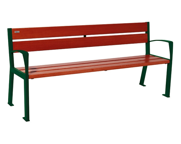 Procity Sitzbank Silaos 5 Holzlatten, 1800 mm, Mit Armlehne, Holz & Stahl, Mahagoni/RAL 6005, 209512.6005.ACAJ