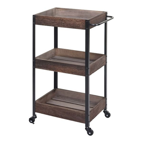 Mendler Servierwagen HWC-H22, Küchenwagen Barwagen Teewagen Beistellwagen Rollwagen, Massiv-Holz, shabby braun, 72678