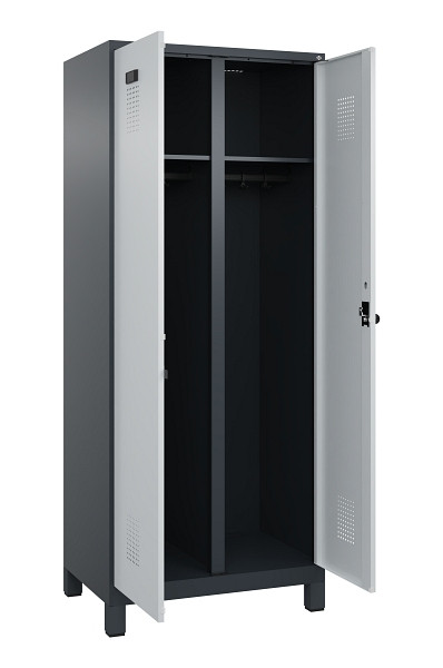 C+P Schwarz-Weiß-Spind Evolo PLUS, mit Füßen, 2 Abteile, 1950x800x500mm, 7016/7, Frontfarbe RAL 7035 Lichtgrau, Drehriegel, 049012-22 S10017