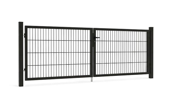 GEWA Gartentor Classic Symmetrisch 4m Breit 1,8m Hoch Doppelstabmattenzaun in RAL7016 Anthrazit inkl. Zubehör 60x60mm Pfosten, DTSC-656-1830-4000-TP60-7016